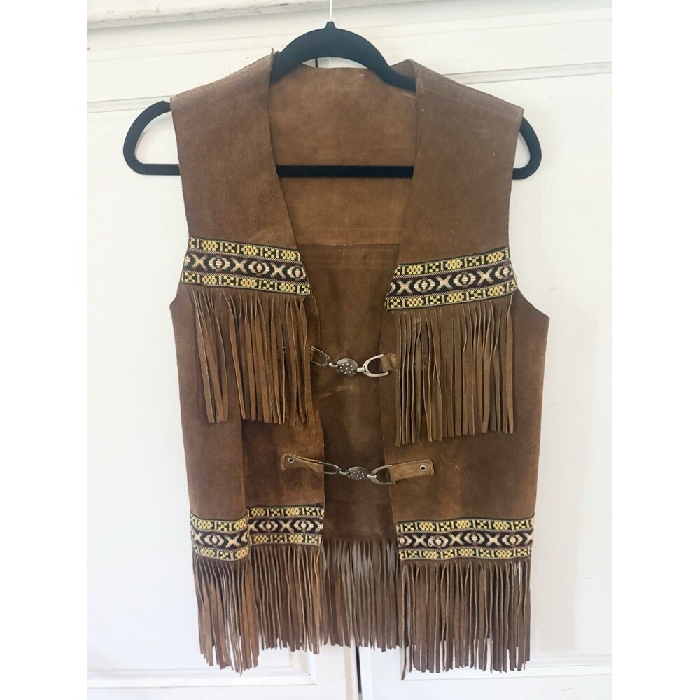 Vintage ACWA Union Made 1960s 1970s Embellished Suede Leather Western Hippy Vest